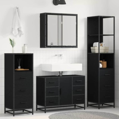 vidaXL Set de mobilier pentru baie 3 pcs Stejar negru 80 x 33 x 60 cm 3402383 foto