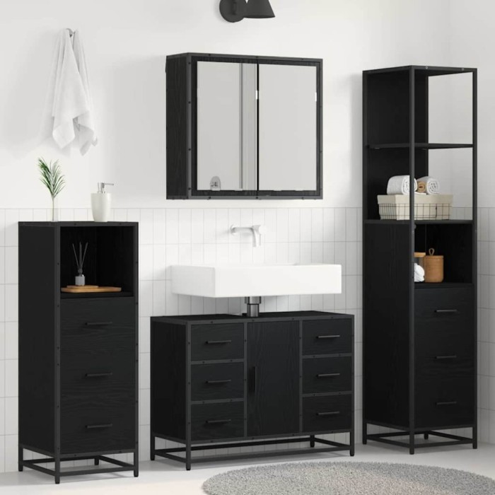 vidaXL Set de mobilier pentru baie 3 pcs Stejar negru 80 x 33 x 60 cm 3402383