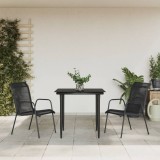vidaXL Set mobilier de grădină, 3 piese, negru, textilenă și oțel 3200682