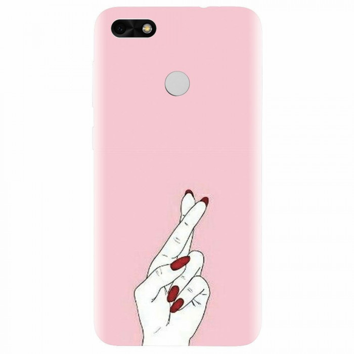 Husa silicon pentru Huawei P9 Lite, Pink Finger Cross