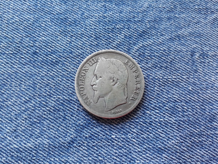 2 Francs 1867 Franta moneda argint, franci Napoleon III