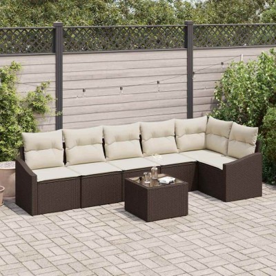 vidaXL Set de canapele pentru grădină 7 pcs Maro Rattan poli 3346748 foto
