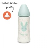 Biberon Suavinex 360 ml, Silicon, Debit Dens, Iepuras Verde, Colectia Hygge, Fabricat in Spania