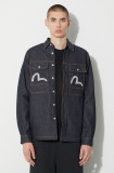 Evisu cămașă din denim Cloud Element Seagull bărbați, culoarea bleumarin, cu guler clasic, regular, 2EAHTM3SL7031XXCT