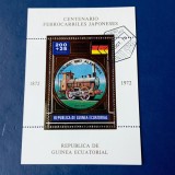 Coliță timbre Guineea Ecuatorială 1972 Centenar Căi Ferate Japoneze Locomotivă Krauss - A732