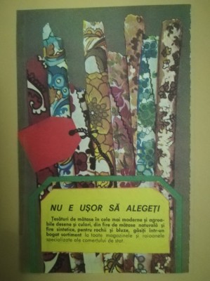 1979, Reclamă țesături de mătase, 19 x 12,5 cm, moda &amp;icirc;n comunism, epoca de aur foto