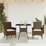 VidaXL Set mobilier de grădină cu perne 3 piese maro poliratan&amp;sticlă 3278603
