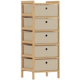 HOMCOM Comodă cu 5 sertare din material textil Cadru din bambus Comodă pentru spații mici Crem și natural | Aosom Romania