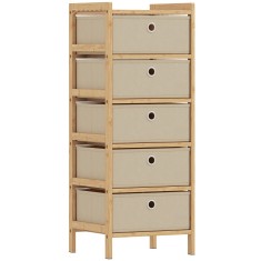 HOMCOM Comodă cu 5 sertare din material textil Cadru din bambus Comodă pentru spații mici Crem și natural | Aosom Romania