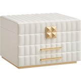 SONGMICS Cutie de bijuterii pe 3 nivele, cu oglinda si tavi detasabile, 22x24x16 cm, alb crem Household NewTrend