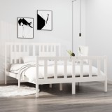 VidaXL Cadru de pat dublu 4FT6, alb, 135x190 cm, lemn masiv