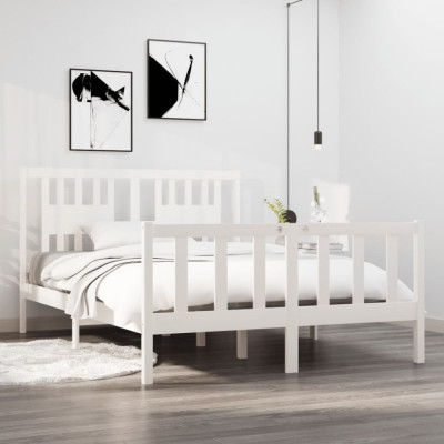 vidaXL Cadru de pat dublu 4FT6, alb, 135x190 cm, lemn masiv foto