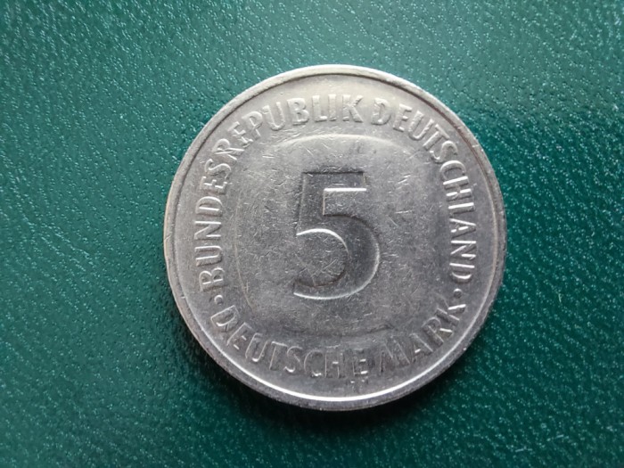 Moneda 5 mark 1975 G, Republica Federala Germania.