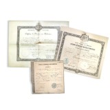 Vasilescu Petre, trei diplome emise de Facultatea de Medicină, 1868-1887, cu semnătura lui Carol Davila