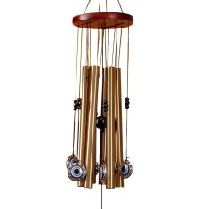 Clopotel de vant Pufo cu 5 tuburi sonore metalice pentru casa sau gradina, model Ochiul lui Fatima, auriu