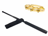 Cumpara ieftin Set Baston Telescopic Autoaparare Police 49cm, Box Craniu Auriu, Metal, Negru