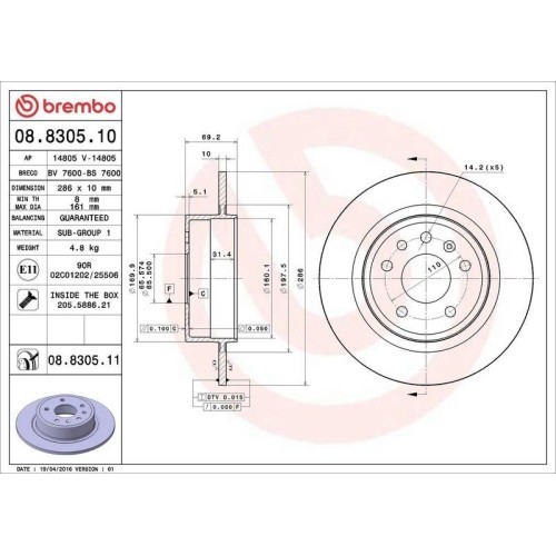 Set disc frana Saab 9-5 (Ys3e) 09.97-12.09, 9-5 Estate (Ys3e) 10.98-12.09, Spate, 286X10mm, plin, BREMBO