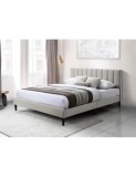 Pat dublu KL Amalia, tapitat cu catifea, somiera inclusa, structura lemn masiv, 160x200 cm, bej
