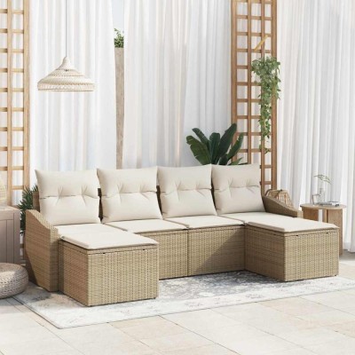 vidaXL Set de canapele pentru grădină 6 pcs Bej Rattan poli 3346831 foto