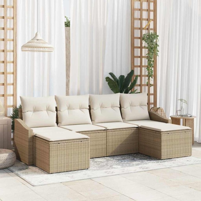 vidaXL Set de canapele pentru grădină 6 pcs Bej Rattan poli 3346831