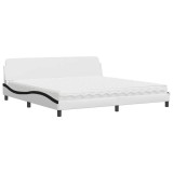 Cumpara ieftin Pat cu saltea, Dover, alb si negru, 200x200 cm, piele ecologica