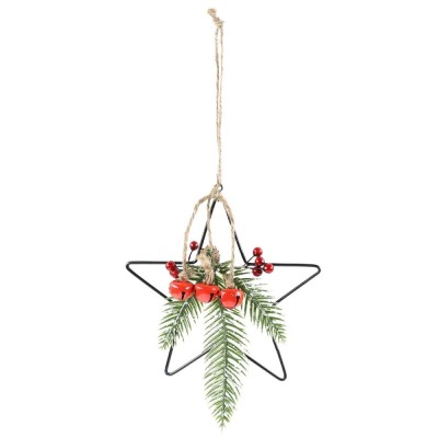 Decoratiune Craciun, tip stea, rosu + verde + negru, 16 x 3 x 27 cm, 22SF31887 foto