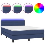 Cumpara ieftin Pat cu arcuri, saltea si LED, albastru, 140x190 cm, textil