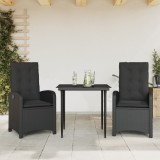 VidaXL Set mobilier de grădină cu perne, 3 piese, negru, poliratan