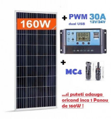 Panouri solare fotovoltaice 165W NOI -12V + regulator controller 30A GRATUIT foto