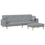 Cumpara ieftin Canapea extensibila cu taburet, 2 locuri, gri deschis, textil