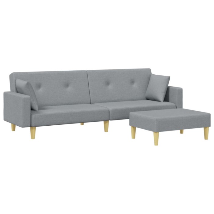 Canapea extensibila cu taburet, 2 locuri, gri deschis, textil