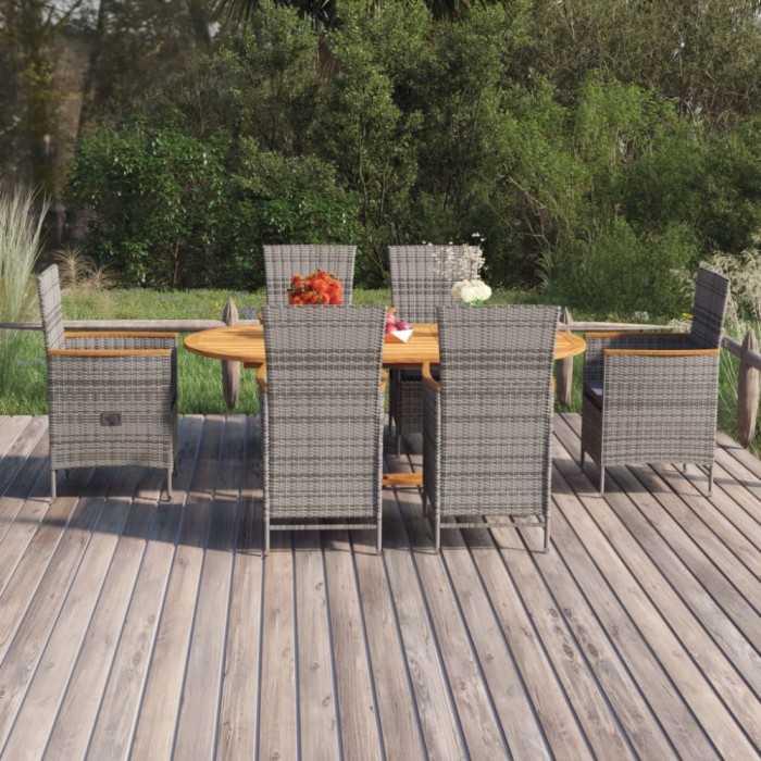 vidaXL Set de masă pentru grădină, 7 piese, gri, poliratan 3070770