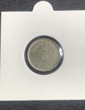 Moneda 5 Bani 1900, Romania, Cupru-Nichel, KM#28, Diametru 19.2mm