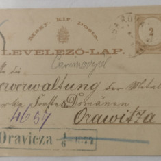 Carte postala circulat Csakova Oravicza 1877 Oravita cu marca fixa 2 crajczar