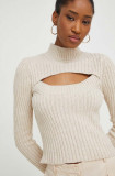 Answear Lab pulover de lana culoarea bej, light, cu turtleneck