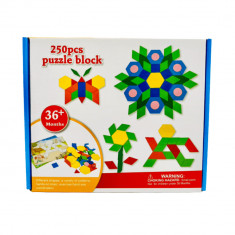 Puzzle educational Tangram, Onore, multicolor, lemn, 250 piese, forme geometrice si cifre