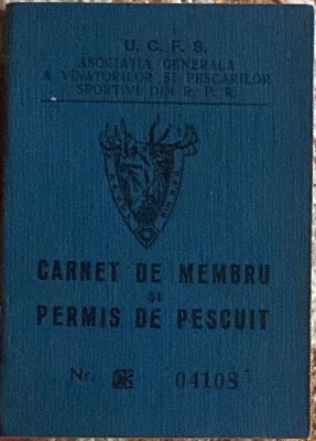 ASOC.GEN.A VANATORILOR SI PESCARILOR R.P.R./CARNET DE MEMBRU,1962/STARE F.BUNA foto