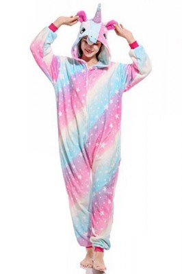 PJM138-100 Pijama pufoasa intreaga cu model unicorn si stelute foto