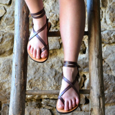 Sandale Dama Model Traveller Piele Naturala Violet - Curele Complet Ajustabile
