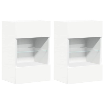 Comode de perete cu lumini LED pentru TV, 2 buc., alb, 40x30x60,5 cm foto