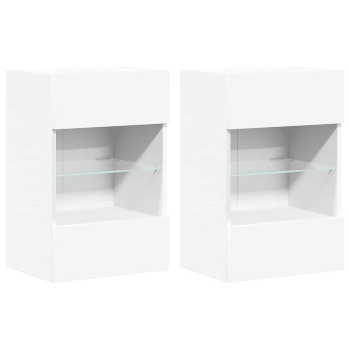 Comode de perete cu lumini LED pentru TV, 2 buc., alb, 40x30x60,5 cm