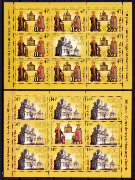 ✅RO 2012 LP 1956f "Biserica Curtea de Arges -500 ani " , minicoala de 8 marci + 1 vinieta ,MNH