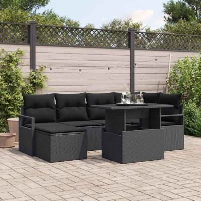 vidaXL Set de canapele pentru grădină cu pernă 7 pcs Negru foto