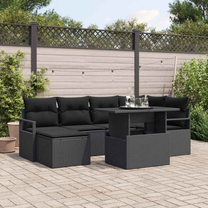 vidaXL Set de canapele pentru grădină cu pernă 7 pcs Negru