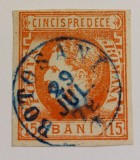Romania 1869 - Carol l cu Favoriti,stampila albastra ,,BOTOSANI''Lp.27