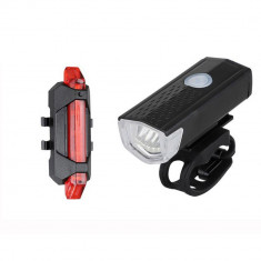 Set lumini bicicleta LED, 300lm, IP65, Reincarcabile USB, Negru/Rosu