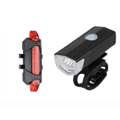 Set lumini bicicleta LED, 300lm, IP65, Reincarcabile USB, Negru/Rosu foto