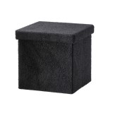 Cumpara ieftin Taburet pliabil cu spatiu depozitare textil buclat negru 38 x 38 x 38 cm