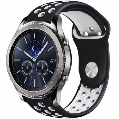 Curea ceas Smartwatch Samsung Galaxy Watch 4, Watch 4 Classic, Gear S2, iUni 20 mm Silicon Sport Black-White foto