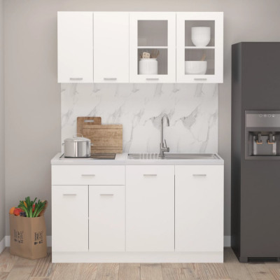 vidaXL Set dulapuri de bucătărie, 4 piese, alb, lemn prelucrat foto
